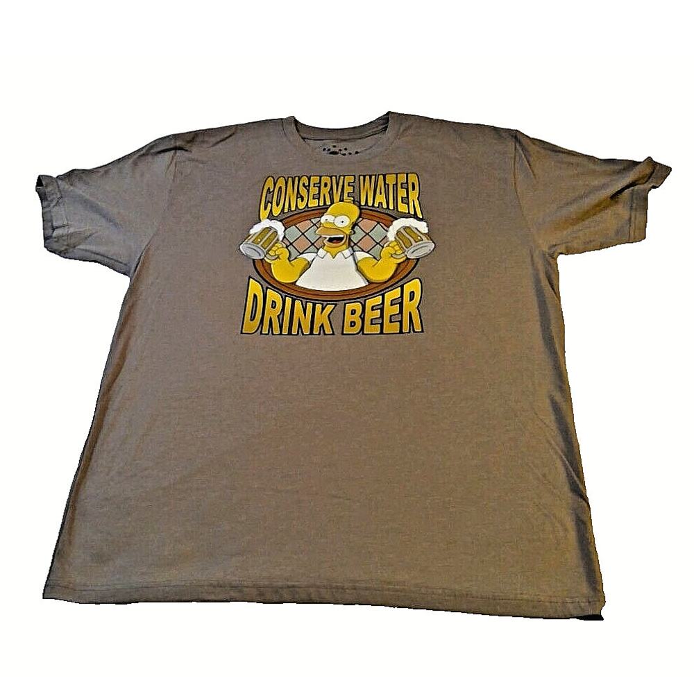 The Simpsons Homer Conserve Water Drink Beer T Shirt XL Gray Universal Studios